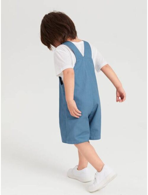 SHEIN Toddler Boys Letter Patched Detail Overalls Without Tee
