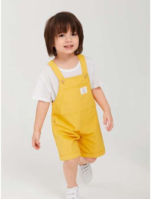 SHEIN Toddler Boys Letter Patch Detail Kangaroo Pocket Overalls Without Tee