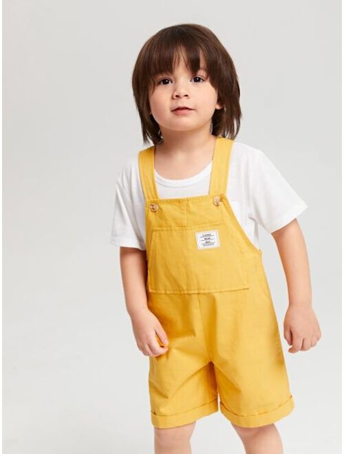 SHEIN Toddler Boys Letter Patch Detail Kangaroo Pocket Overalls Without Tee