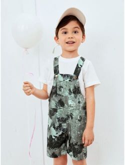 Toddler Boys Graphic Print Patched Pocket Overall Romper Without Tee