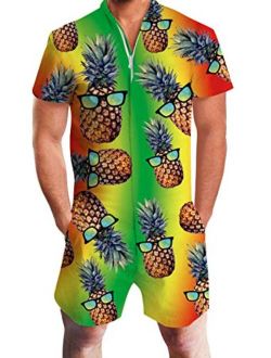 Goodstoworld Male Zipper Funny Romper Slim Fit Party Hawaiian Jumpsuit with Pocket S-XXL 