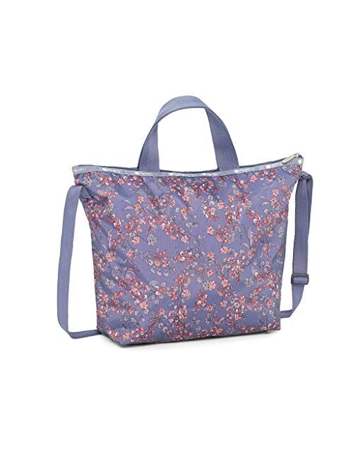 LeSportsac Laelia Dusk Easy Carry Tote Crossbody + Top Handle Handbag, Style 2431/Color F425, Plum Bag w Pink & Plum Laelia Orchids