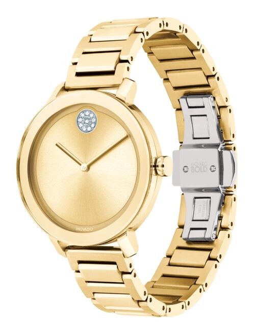 Movado Women's Evolution Swiss Bold Gold Ion-Plated Stainless Steel Bracelet Watch 34mm Style #3600649
