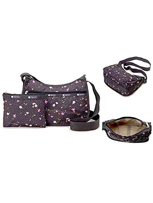 LeSportsac Fruity Petals Classic Hobo Crossbody Bag + Cosmetic Bag, Style 7520/Color F670, Delicate Colorful Flowers and Fruits, Abstract Confetti Style Design