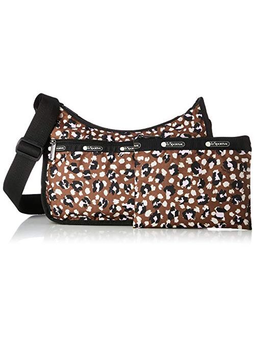 LeSportsac Connect The Spots Classic Hobo Crossbody Bag + Cosmetic Bag, Style 7520/Color F465, Modern & Whimsical Black, White & Brown Spotted Animal Graphics: Cheetahs, 