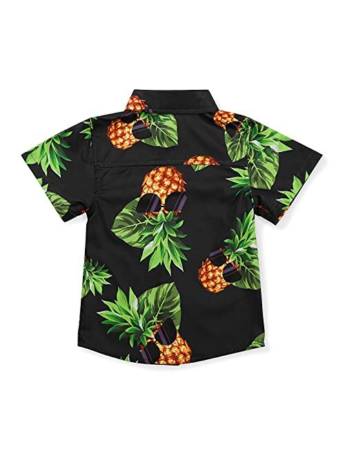 OCHENTA Boys Button Down Hawaiian Shirt Pineapple Sunglass Print Short Sleeve Aloha Party Tropical Beach Dress Tops