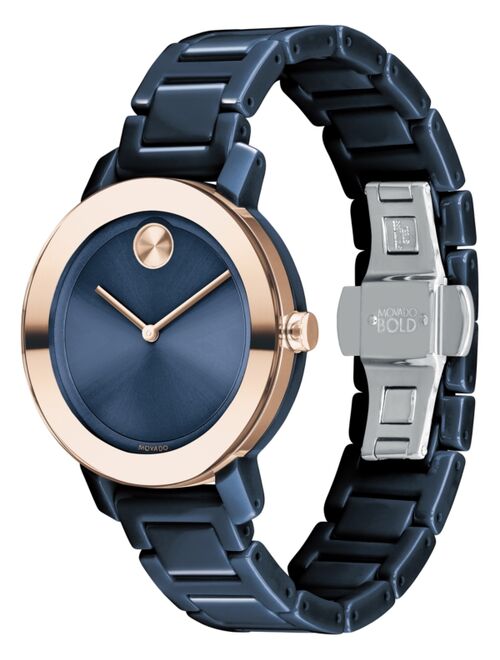 Movado Women's Swiss BOLD Evolution Blue Ceramic Bracelet Watch 36mm