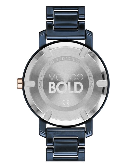 Movado Women's Swiss BOLD Evolution Blue Ceramic Bracelet Watch 36mm