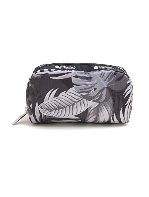 LeSportsac Aloha Nights Rectangular Cosmetic Bag Style 6511/Color F204, Black, White & Grey Tropical Palm Fronds