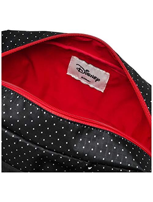 LeSportsac Mickey Dot Exclusive Daniella Crossbody Bag, Style 2434/Color G788, Iconic Mickey Graphic & Logo, Red & Black 2 Tone Strap, Unique Contrasting Yellow Zipper, B
