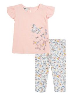 Baby Girls Woven Flutter-Sleeves Top and Floral Capri Leggings, 2-Piece Set