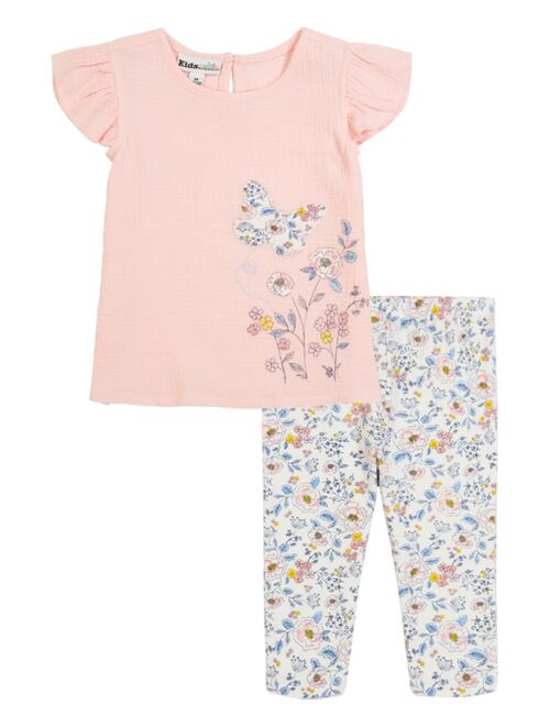 Kids Headquarters Baby Girls Woven Flutter-Sleeves Top and Floral Capri Leggings, 2-Piece Set