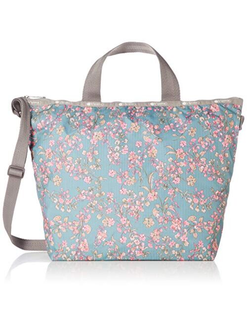 LeSportsac Laelia Moss Easy Carry Tote Crossbody + Top Handle Handbag, Style 2431/Color F428, Light Teal Green/Turquoise Bag w Multi-color Laelia Orchids