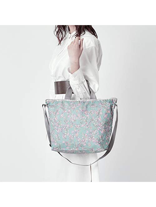 LeSportsac Laelia Moss Easy Carry Tote Crossbody + Top Handle Handbag, Style 2431/Color F428, Light Teal Green/Turquoise Bag w Multi-color Laelia Orchids