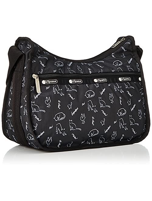 LeSportsac Cat & Finch Classic Hobo Crossbody Bag + Cosmetic Bag, Style 7520/Color E425, Adorable Cats/Kittens & Finch Birds Play Harmoniously, Whimsical Words: LeChat, O
