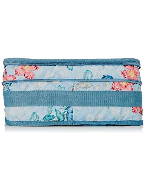LeSportsac Floral Daydream Deluxe Everyday Crossbody Bag + Cosmetic Bag, Style 7507/Color F901, Pastel Blue Bag Features Full Size Multicolor Blooms in Navy, Light Blue, 