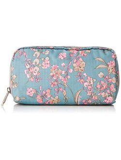 Laelia Moss Rectangular Cosmetic Bag/Pouch Style 6511/Color F428, Light Teal Green/Turquoise Bag w Multicolor Laelia Orchids