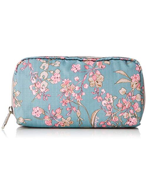 LeSportsac Laelia Moss Rectangular Cosmetic Bag/Pouch Style 6511/Color F428, Light Teal Green/Turquoise Bag w Multicolor Laelia Orchids