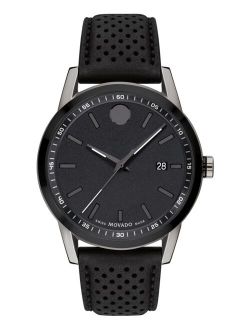 Men's Swiss Museum Sport Black Leather Strap Watch 42mm Style #0607559
