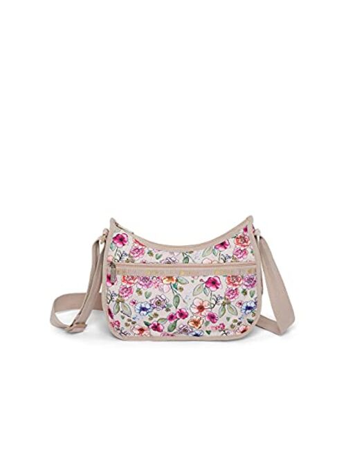 LeSportsac Sunshine Garden Classic Hobo Crossbody Bag + Cosmetic Bag, Style 7520/Color F654, Elegant Multi-Color Vibrant Watercolor Floral, Neutral Cream Trim/Metallic Go