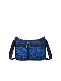 Flower Petals Deluxe Everyday Crossbody Bag   Cosmetic Bag, Style 7507/Color F976, Navy Blue Flower Petals Artfully Arranged in Modern Abstract Style Design, S