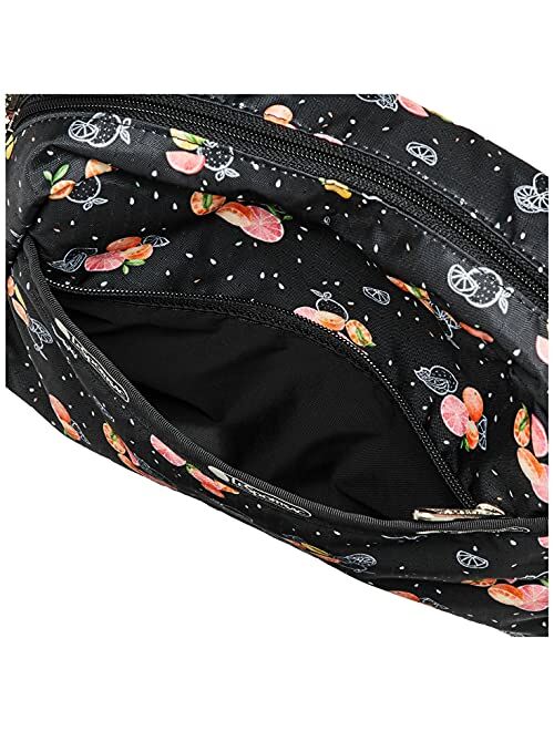 LeSportsac Citrus Breeze Daniella Crossbody Bag, Style 2434/Color F963, Whimsical Oranges, Grapefruits & Lemons w Confetti Style Freshly Squeezed Juicy Droplets, Sleek Bl