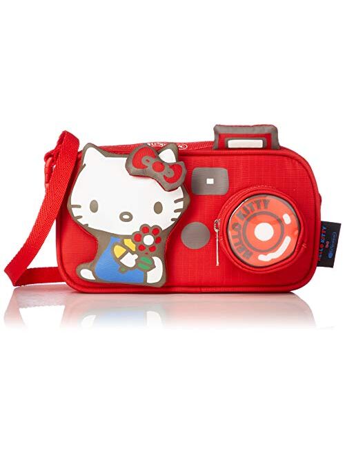 LeSportsac Hello Kitty Camera Exclusive Mini Red Camera Short Strap & Crossbody Bag, Style 3423/Color G632, 3 Dimensional Hello Kitty Raised Puffy Charm & Zip Coin Camera