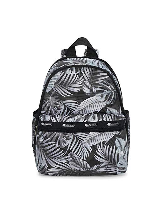 LeSportsac Aloha Nights Basic Backpack/Rucksack, Style 7812/Color F204, Black, White & Grey Tropical Palm Fronds