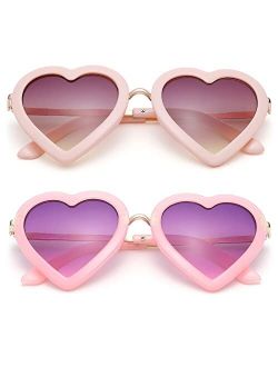 Kids Heart Shaped Sunglasses for Toddler Little Girls Age 3-10, 100% UV400 Protection