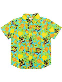 Nickelodeon Spongebob Squarepants Boys Hawaiian Short Sleeve Button Down Shirt