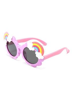 Paloca Rubber Polarized Rainbow Design Sunglasses For Girls With Kids Glasses Case