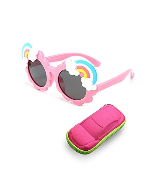 Paloca Rubber Polarized Rainbow Design Sunglasses For Girls With Kids Glasses Case