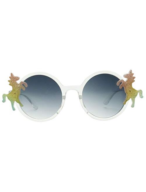 ShadyVEU Kids Small Round Circular Unicorn Colorful Glitter Toddler Girls Fashion Cute Childrens Rainbow Sunglasses