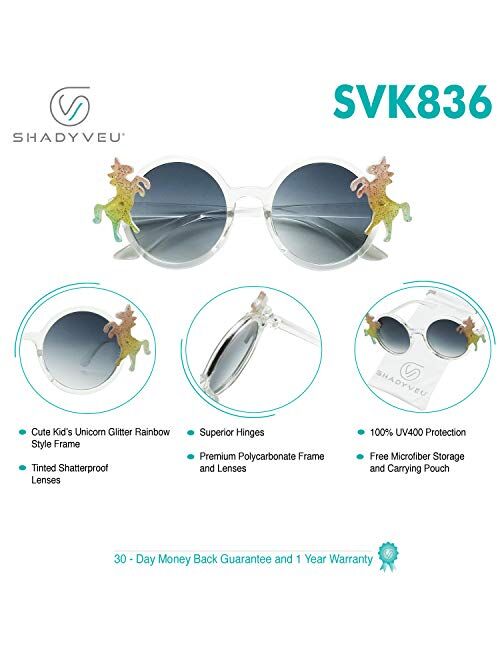 ShadyVEU Kids Small Round Circular Unicorn Colorful Glitter Toddler Girls Fashion Cute Childrens Rainbow Sunglasses