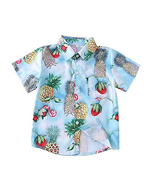 Sobrisah Kids Hawaiian Shirt for Boys Button Down Shirts Summer Graphic Tees 3D Print Aloha Beach Tops Short Sleeve Shirt