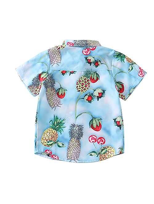 Sobrisah Kids Hawaiian Shirt for Boys Button Down Shirts Summer Graphic Tees 3D Print Aloha Beach Tops Short Sleeve Shirt