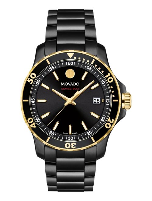 Movado Series 800 Men's Swiss Black PVD Stainless Steel Bracelet Watch 40mm