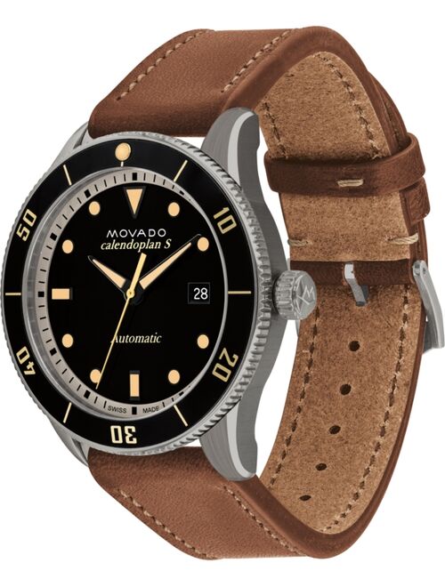 Movado Men's Swiss Automatic Heritage Calendoplan Brown Leather Strap Watch 43mm