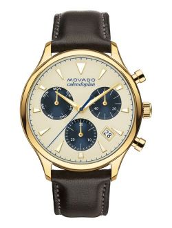 Men's Swiss Chronograph Heritage Series Calendoplan Brown Leather Strap Watch 43mm 3650007
