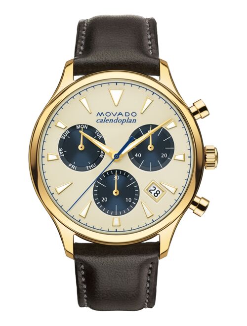 Movado Men's Swiss Chronograph Heritage Series Calendoplan Brown Leather Strap Watch 43mm 3650007