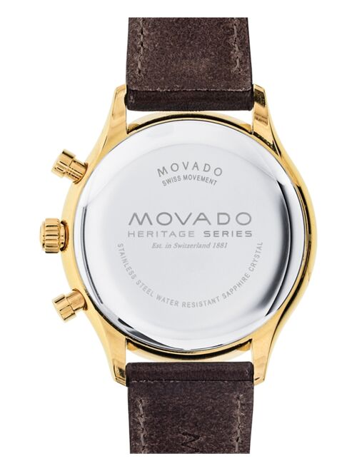 Movado Men's Swiss Chronograph Heritage Series Calendoplan Brown Leather Strap Watch 43mm 3650007