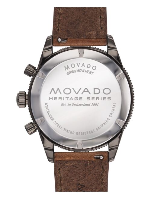 Movado Men's Swiss Chronograph Heritage Series Calendoplan Cognac Leather Strap Watch 42mm Style #3650060