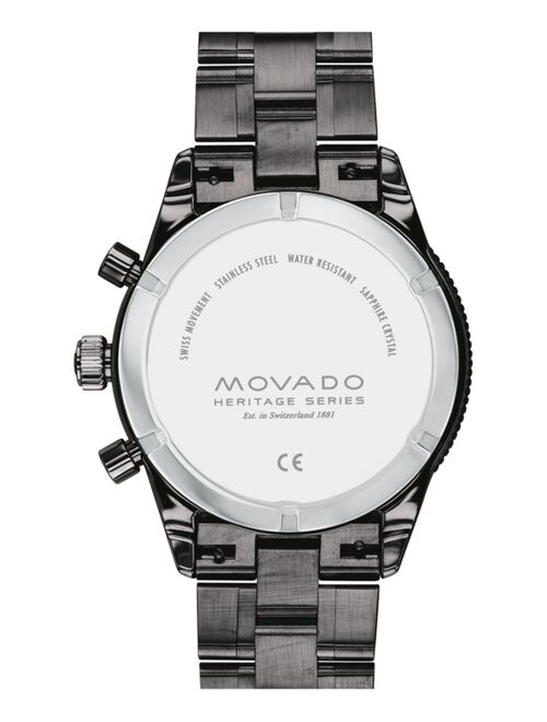 Movado Men's Swiss Chronograph Heritage Calendoplan Gray Ion Plated Steel Bracelet Watch 42mm