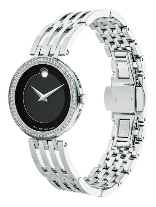 Movado Women's Esperanza Stainless Steel Watch with Diamond Accent Bezel, Silver/Black (607052)