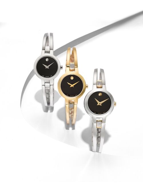 Movado Women's Swiss Amorosa Diamond-Accent Gold-Tone PVD Stainless Steel Bangle Bracelet Watch 24mm