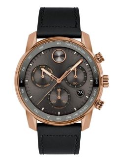 Bold Fusion Verso Men's Swiss Chronograph Black Leather Strap Watch 44mm