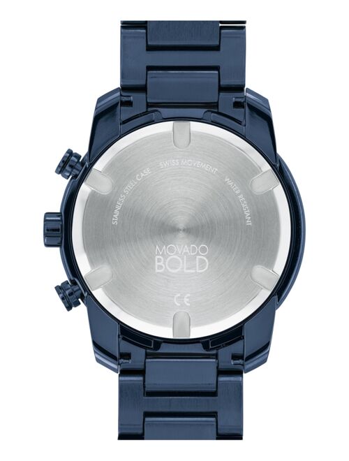 Movado Men's Bold Verso Swiss Chronograph Blue Stainless Steel Bracelet Watch 44mm