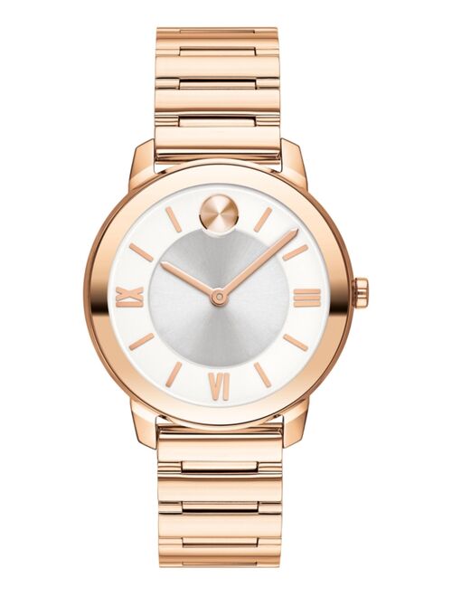 Movado Women's Bold Luxe Swiss Rose Gold-Tone Bracelet Watch 32mm