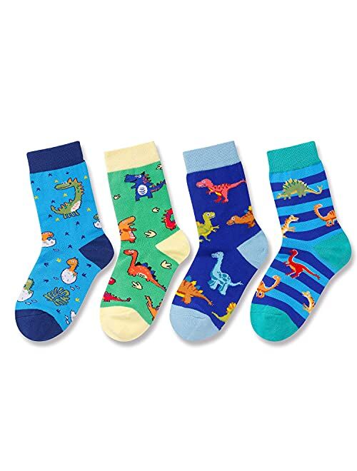HAPPYPOP Boys Socks Novelty Crazy Shark Socks Space Socks Food Dinosaur Sloth Animals Socks for Kids Gift Box 4-10 Years