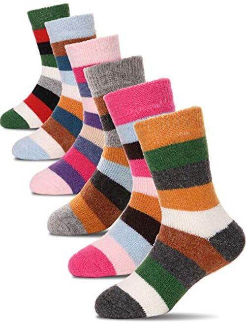 PROETRADE Wool Socks for Kids Boys Girls Toddlers Winter Warm Hiking Thick Thermal Heavy Boot Cozy Gift Socks 6 Pack